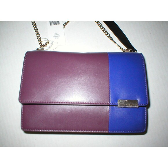 New NWT Trina Turk Designer Handbag Purple Blue Leather Flap Silver Womens - Picture 1 of 6